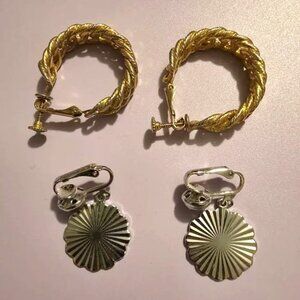 Sarah Coventry snow lace dangle clip plus hoops Vintage Earrings silver-tone